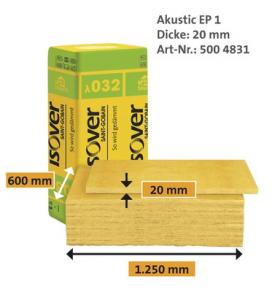 Panneau isolant pour chape ISOVER Akustic EP1, i 032 1250 mm x 600 mm x 20 mm : 6,25 € M²
