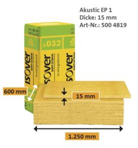 Panneau isolant pour chape ISOVER Akustic EP1: 032 : 1250 mm x 600 mm x 15 mm : 5,20 € M²