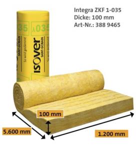 Panneau  en laine de verre ISOVER Integra 1-035  5600 mm x 1200 mm x 100 mm : 7 € M²