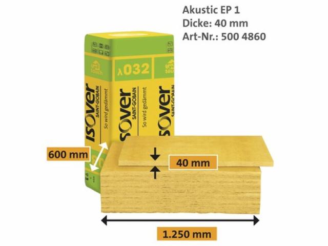 Panneau isolant pour chape ISOVER Akustic EP1,  032 1250 mm x 600 mm x 40 mm : 12,50 € M²