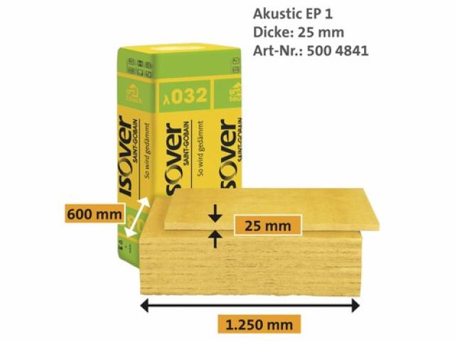 Panneau isolant pour chape ISOVER Akustic EP1,  032 1250 mm x 600 mm x 25 mm : 8 € M²
