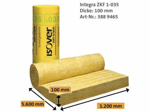 Panneau  en laine de verre ISOVER Integra 1-035  5600 mm x 1200 mm x 100 mm : 7 € M²