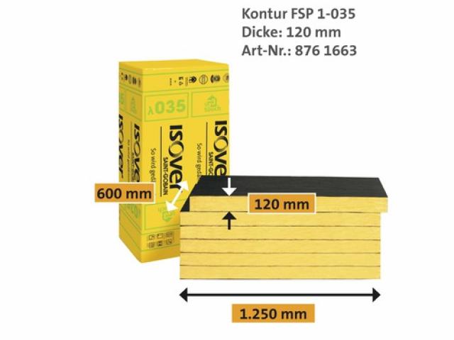 Panneau d'isolation de façades ISOVER Kontur 035 1250 mm x 600 mm x 120 mm : 13,75 € M²