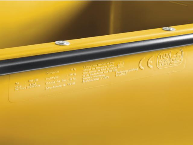 Bac pour mortier pouvant être manipulé  PE jaune 990 x 665 x 490 mm 200 l : 115 € pièce : 