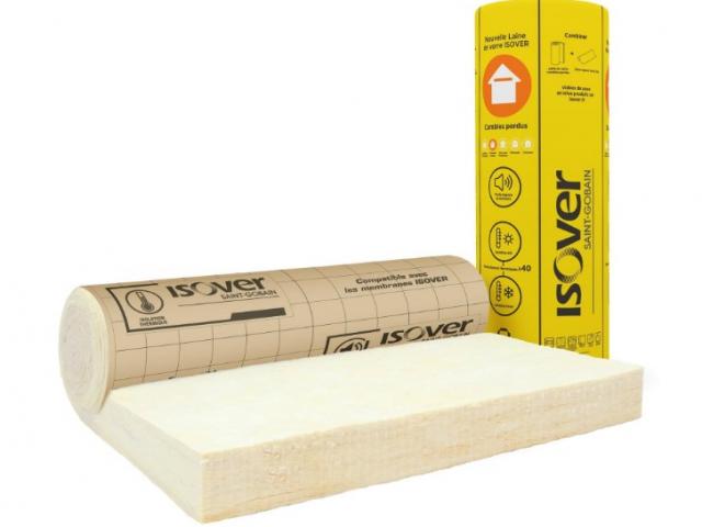 Rouleaux laine de verre combles perdus ISOVER 040 kraft, Ep.200mm, : 9,50 € M²