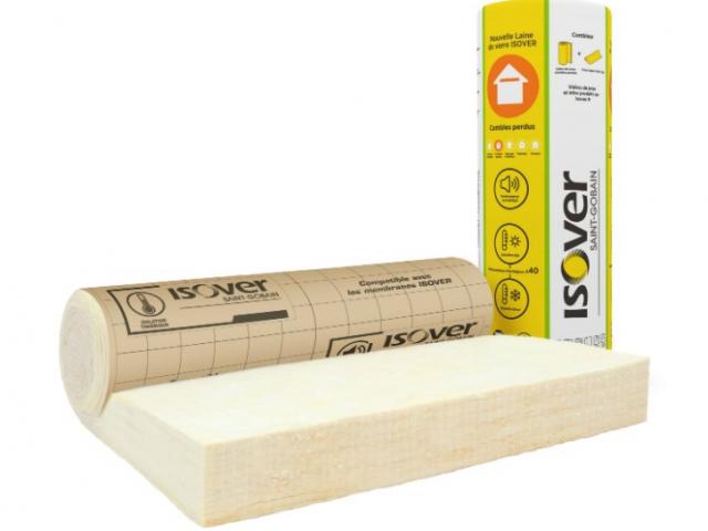 Rouleaux laine de verre combles perdus ISOVER 040 kraft, Ep.300mm : 16 € M²